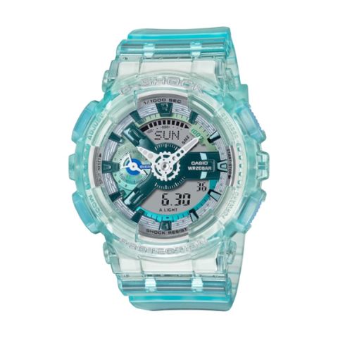 【CASIO G-SHOCK】虛擬科幻系列透明雙顯運動腕錶-冰河綠/GMA-S110VW-2A/台灣總代理公司貨享一年保固