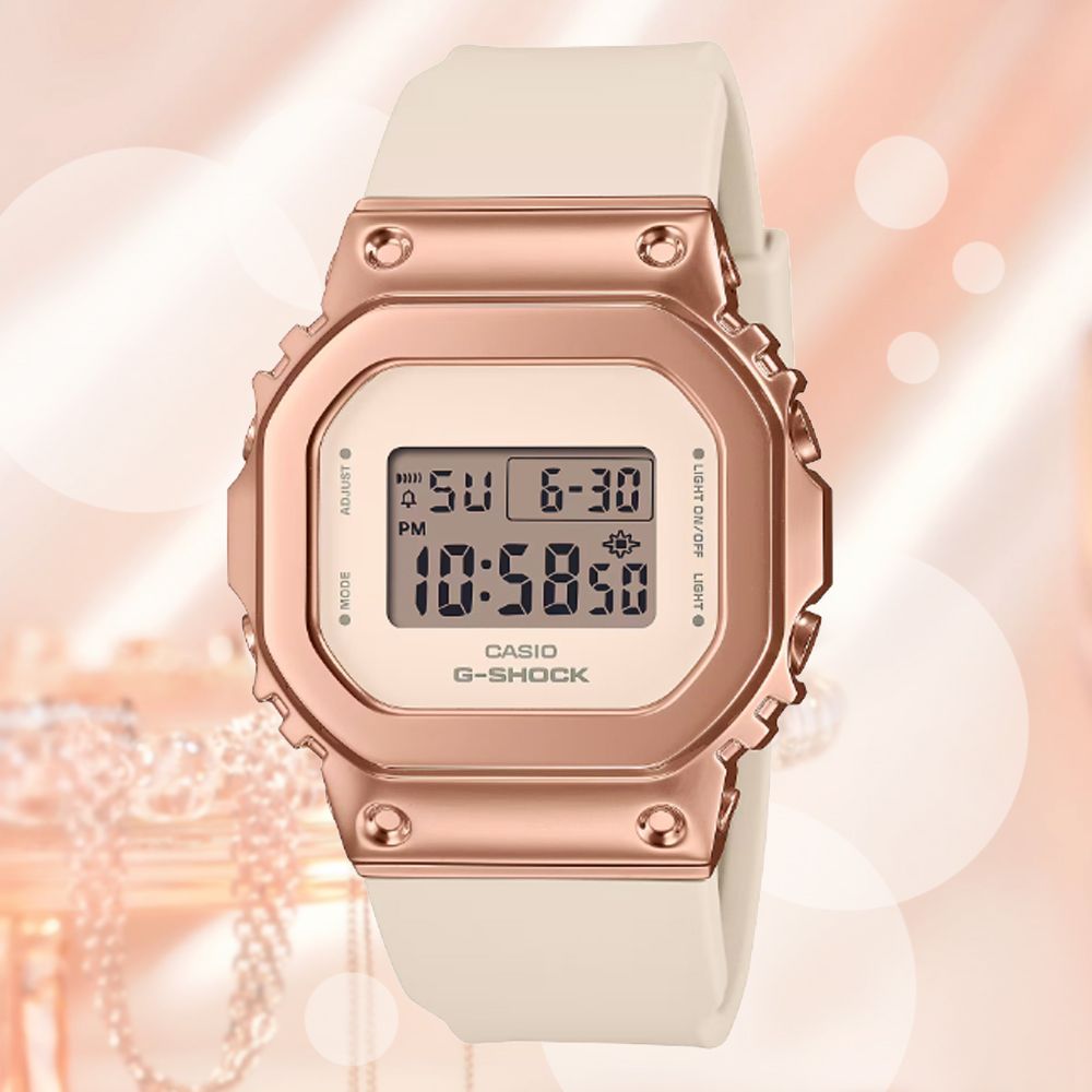 CASIO 卡西歐   G-SHOCK WOMEN 金屬光澤 高雅玫瑰金方形電子錶 GM-S5600UPG-4