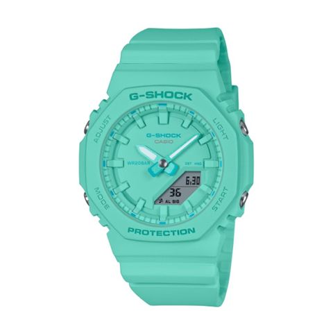 【CASIO G-SHOCK】纖薄輕巧經典八角雙顯腕錶-湖水綠/GMA-P2100-2A/台灣總代理公司貨享一年保固