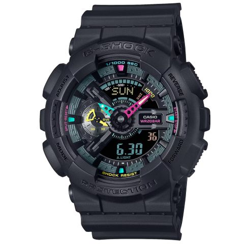 ▶新款到貨◀CASIO卡西歐 G-SHOCK 時尚螢光色彩 雙顯腕錶 GA-110MF-1A