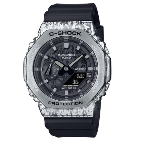 【CASIO 卡西歐】G-SHOCK 搖滾獨特 頹廢時尚 金屬錶殼 八角形錶殼 GM-2100GC-1A_44.4mm