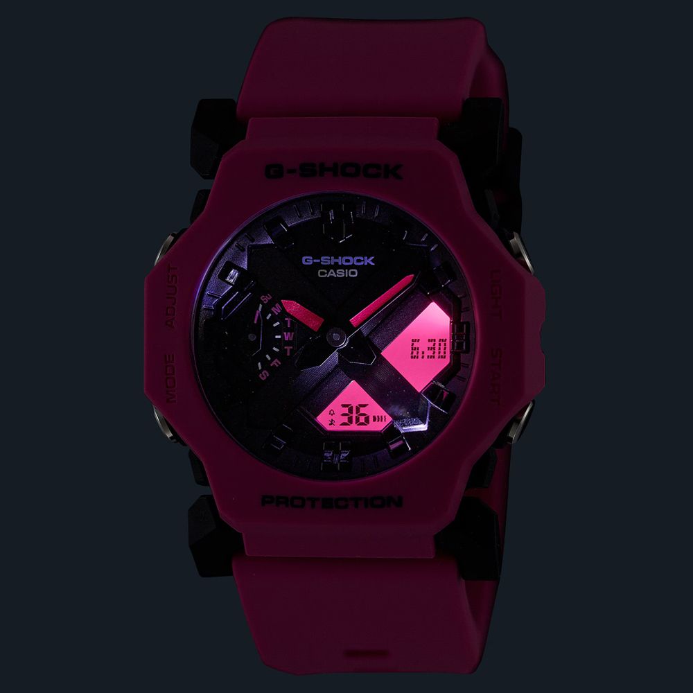 CASIO 卡西歐   G-SHOCK 未來時尚 小巧纖薄雙顯錶-亮粉 GA-2300-4A 防水200米