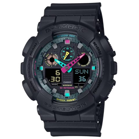 CASIO 卡西歐 G-SHOCK 電競時尚 搶眼螢光 雙顯系列 GA-100MF-1A_51.2mm