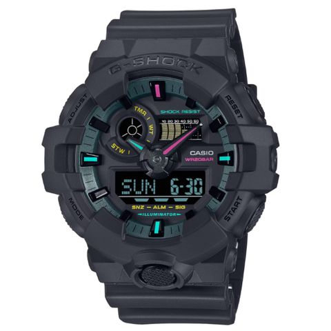 CASIO 卡西歐 G-SHOCK 電競時尚 搶眼螢光 大錶徑 雙顯系列 GA-700MF-1A_53.4mm