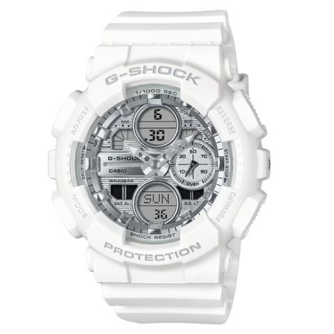 CASIO 卡西歐 G-SHOCK 白色假期 耀眼銀白 雙顯系列 GMA-S140VA-7A_45.9mm