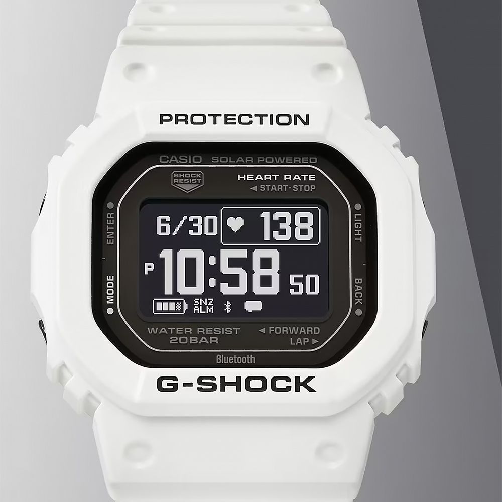 CASIO 卡西歐   G-SHOCK 多功能藍芽太陽能運動電子錶 手錶-白 DW-H5600-7