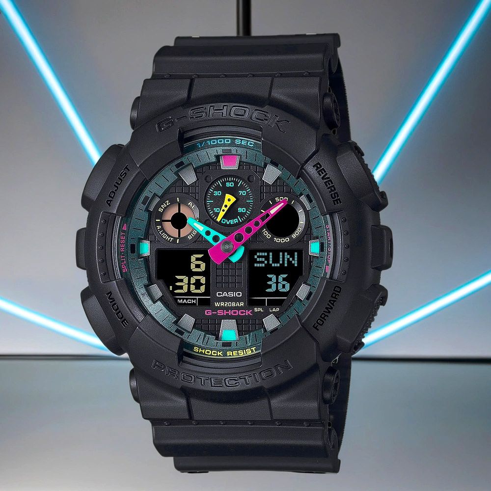 CASIO 卡西歐   G-SHOCK 虛擬世界 霓虹科幻雙顯手錶 GA-100MF-1A