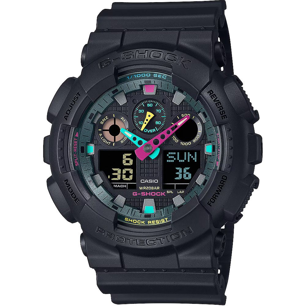 CASIO 卡西歐   G-SHOCK 虛擬世界 霓虹科幻雙顯手錶 GA-100MF-1A