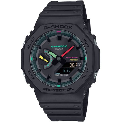 CASIO 卡西歐 G-SHOCK 電音幻境八角錶殼耐衝擊運動太陽能藍牙雙顯腕錶/黑(GA-B2100MF-1A)