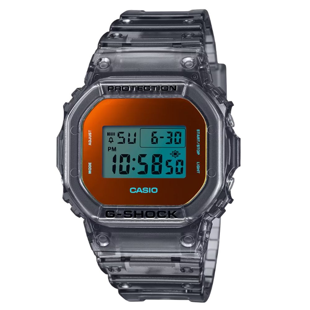 CASIO 卡西歐 G-SHOCK 反射錶面 夏日黃昏 暖橘漸變 酷炫多彩 個性透灰 DW-5600TLS-8_42.8mm