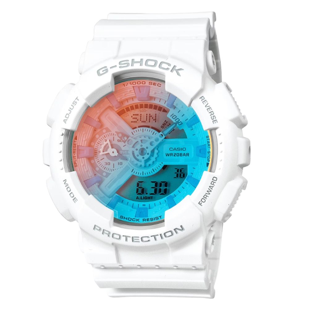 CASIO 卡西歐 G-SHOCK 反射錶面 夏日海灘 耀藍漸變 酷炫多彩 百搭純白 GA-110TL-7A_51.2mm