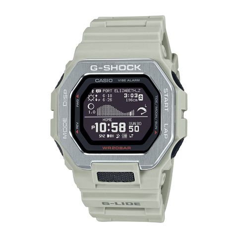 CASIO 卡西歐 G-SHOCK 藍牙 衝浪運動 沙灘灰白 雙重材質錶圈 運動系列 GBX-100-8_46mm