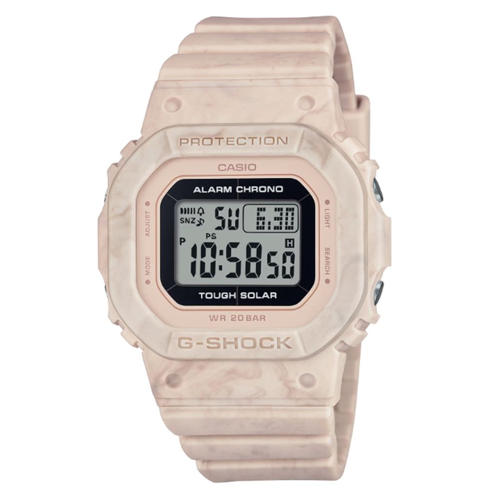 CASIO 卡西歐 G-SHOCK 纖薄精巧 太陽能電力 大理石紋理 粉 經典方型 GMS-S5600RT-4_40.5mm