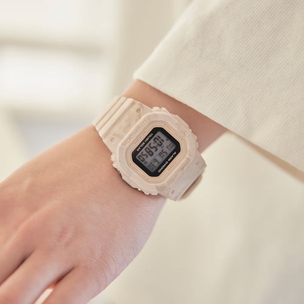 CASIO 卡西歐 G-SHOCK 纖薄精巧 太陽能電力 大理石紋理 粉 經典方型 GMS-S5600RT-4_40.5mm