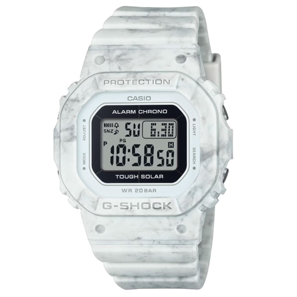 CASIO 卡西歐 G-SHOCK 纖薄精巧 太陽能電力 大理石紋理 個性灰白 GMS-S5600RT-7_40.5mm