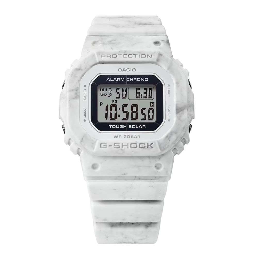 CASIO 卡西歐 G-SHOCK 纖薄精巧 太陽能電力 大理石紋理 個性灰白 GMS-S5600RT-7_40.5mm