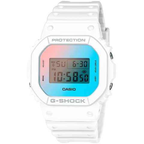 CASIO 卡西歐 G-SHOCK 多彩漸變經典方形計時錶/清新白/DW-5600TL-7