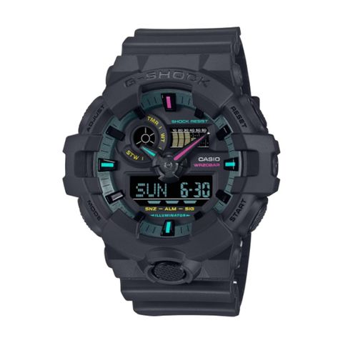 【CASIO G-SHOCK】虛擬世界螢光雙顯運動休閒腕錶-柔沙黑/GA-700MF-1A/台灣總代理公司貨享一年保固