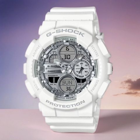 CASIO 卡西歐 G-SHOCK 海波粼粼 蒸鍍光澤雙顯手錶 GMA-S140VA-7A