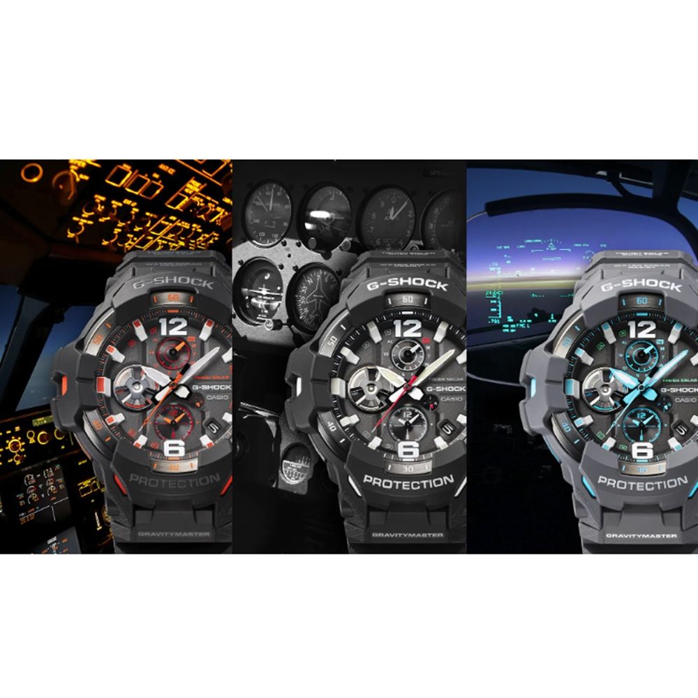 CASIO 卡西歐 G-SHOCK 藍牙 飛行錶 碳纖維防護 經典黑 GR-B300-1A_54.7mm
