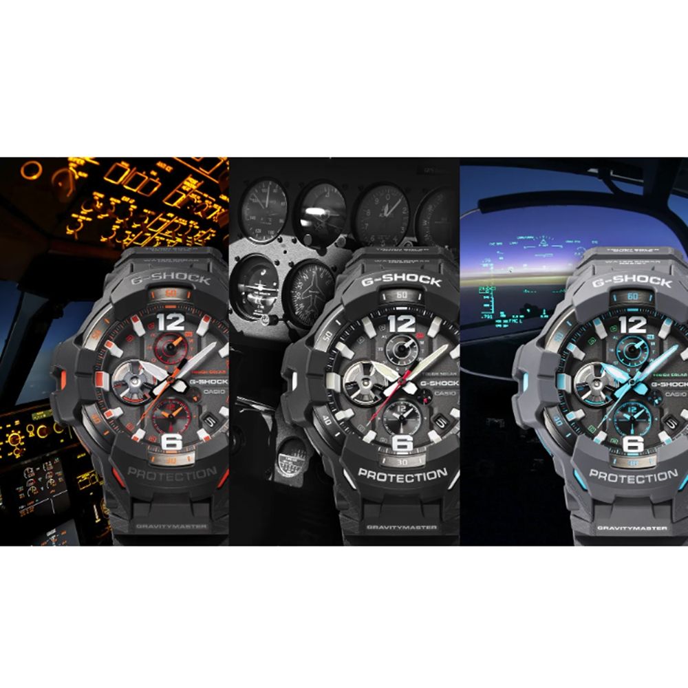 CASIO 卡西歐 G-SHOCK 藍牙 飛行錶 碳纖維防護 灰藍 GR-B300-8A2_54.7mm