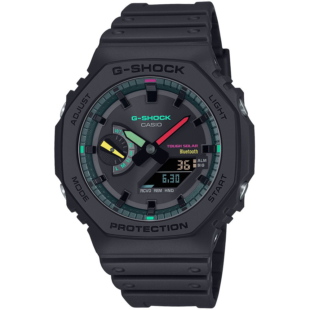 CASIO 卡西歐  G-SHOCK 霧黑螢光太陽能藍芽八角造型計時錶/GA-B2100MF-1A