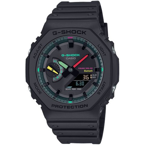 CASIO 卡西歐 G-SHOCK 霧黑螢光太陽能藍芽八角造型計時錶/GA-B2100MF-1A