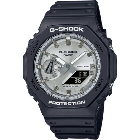 原廠公司貨，1年保固CASIO G-SHOCK 閃耀金屬系列八角造型計時錶/銀/GA-2100SB-1A