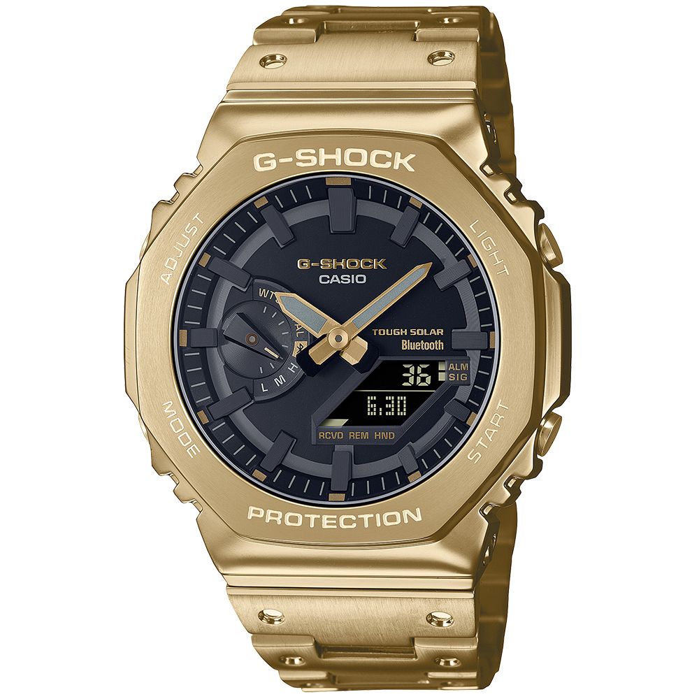 CASIO 卡西歐 G-SHOCK 太陽能藍芽全金屬八角造型計時錶/金/GM-B2100GD-9A