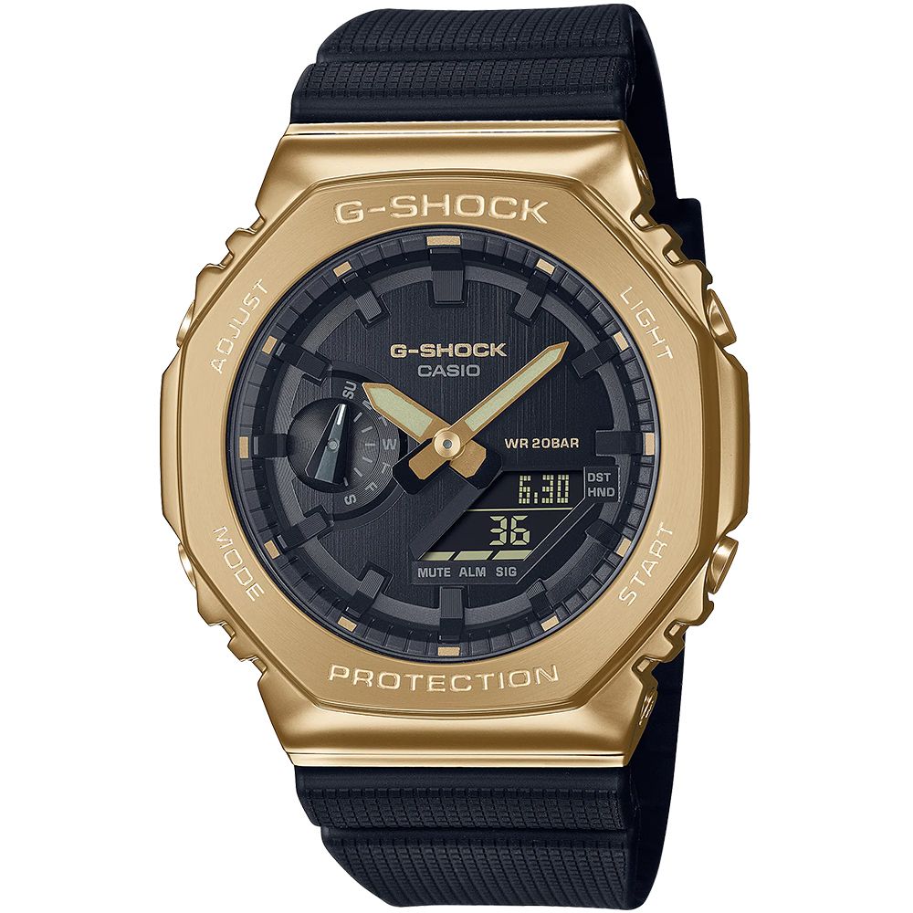 CASIO 卡西歐 G-SHOCK 金屬時尚八角造型計時錶/黑金/GM-2100G-1A9