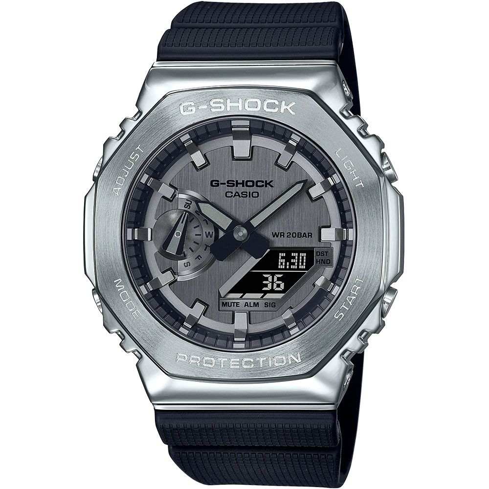 CASIO 卡西歐 G-SHOCK 金屬時尚八角造型計時錶/銀/GM-2100-1A