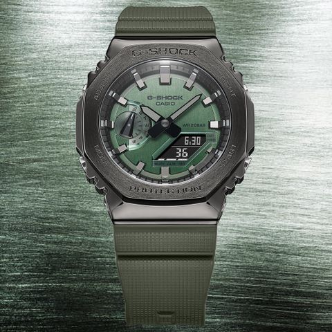 CASIO 卡西歐 G-SHOCK 金屬時尚八角造型計時錶/綠/GM-2100B-3A