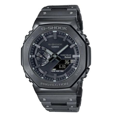 CASIO 卡西歐 G-SHOCK 太陽能 智慧藍芽 奢華 全金屬 八角形雙顯錶-黑(GM-B2100BD-1A )