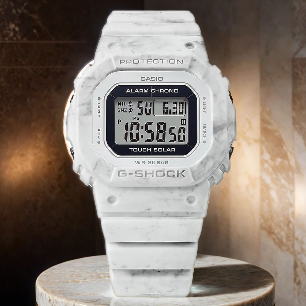 CASIO 卡西歐   G-SHOCK 大理石紋 太陽能方形女錶 GMS-S5600RT-7