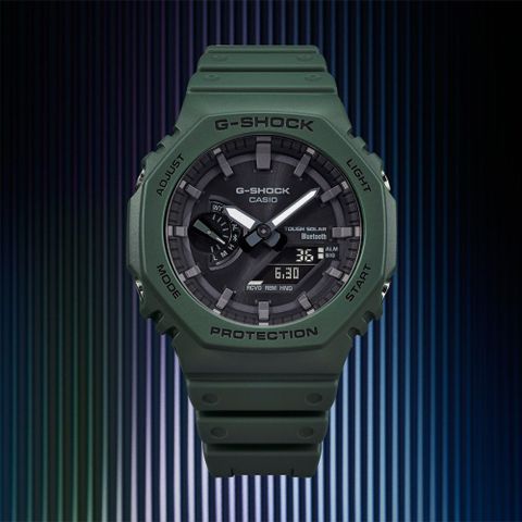 CASIO 卡西歐 G-SHOCK 太陽能藍芽八角造型計時錶/綠/GA-B2100-3A