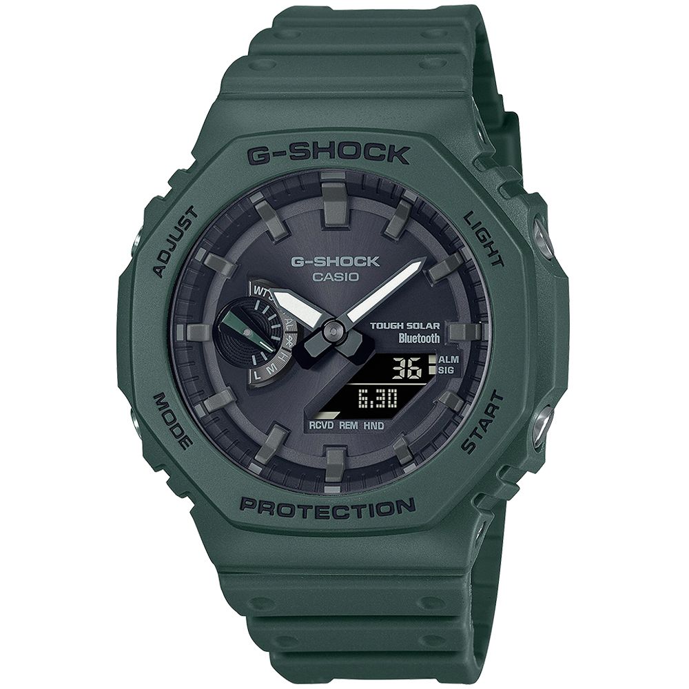 CASIO 卡西歐 G-SHOCK 太陽能藍芽八角造型計時錶/綠/GA-B2100-3A