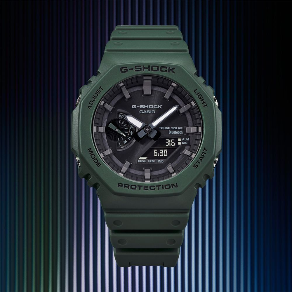 CASIO 卡西歐 G-SHOCK 太陽能藍芽八角造型計時錶/綠/GA-B2100-3A