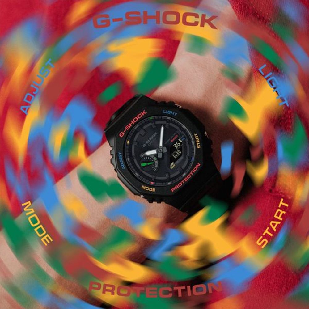 CASIO 卡西歐  G-SHOCK 五彩派對太陽能藍芽八角造型計時錶/黑/GA-B2100FC-1A