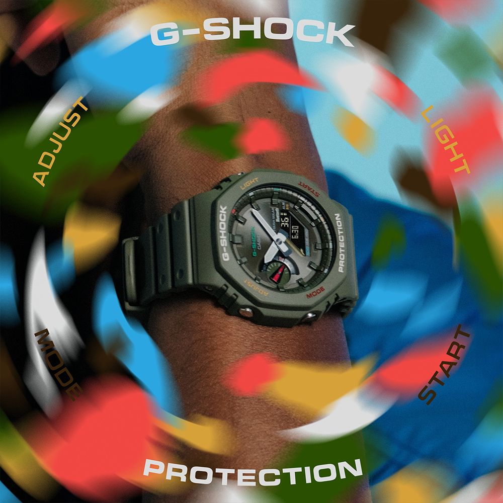 CASIO 卡西歐  G-SHOCK 五彩派對太陽能藍芽八角造型計時錶/綠/GA-B2100FC-3A