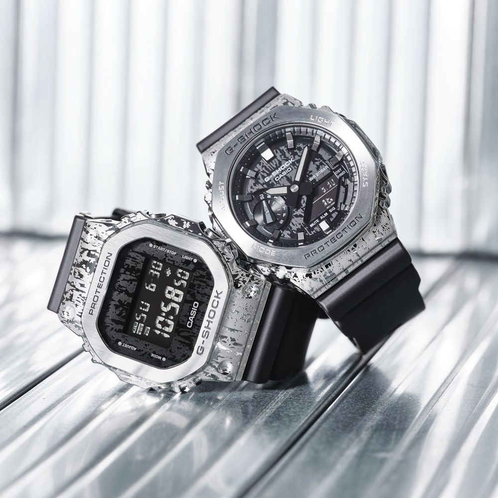 CASIO 卡西歐  G-SHOCK 斑駁金屬八角造型計時錶/銀/GM-2100GC-1A