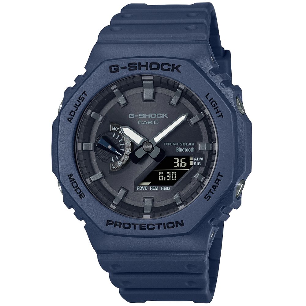 CASIO 卡西歐 G-SHOCK 太陽能x藍牙連線 經典八角錶殼 雙顯腕錶-藍 禮物推薦 送禮首選 GA-B2100-2A