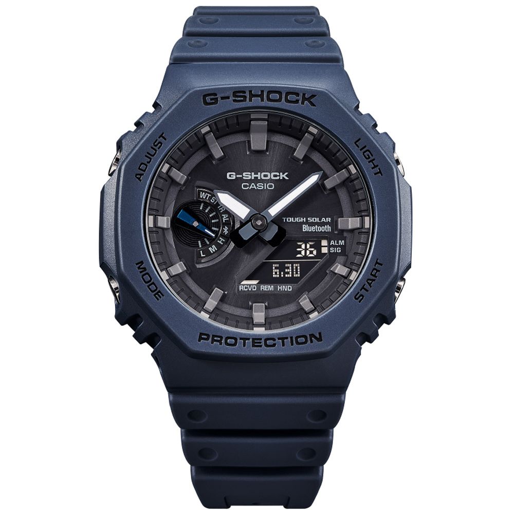 CASIO 卡西歐 G-SHOCK 太陽能x藍牙連線 經典八角錶殼 雙顯腕錶-藍 禮物推薦 送禮首選 GA-B2100-2A