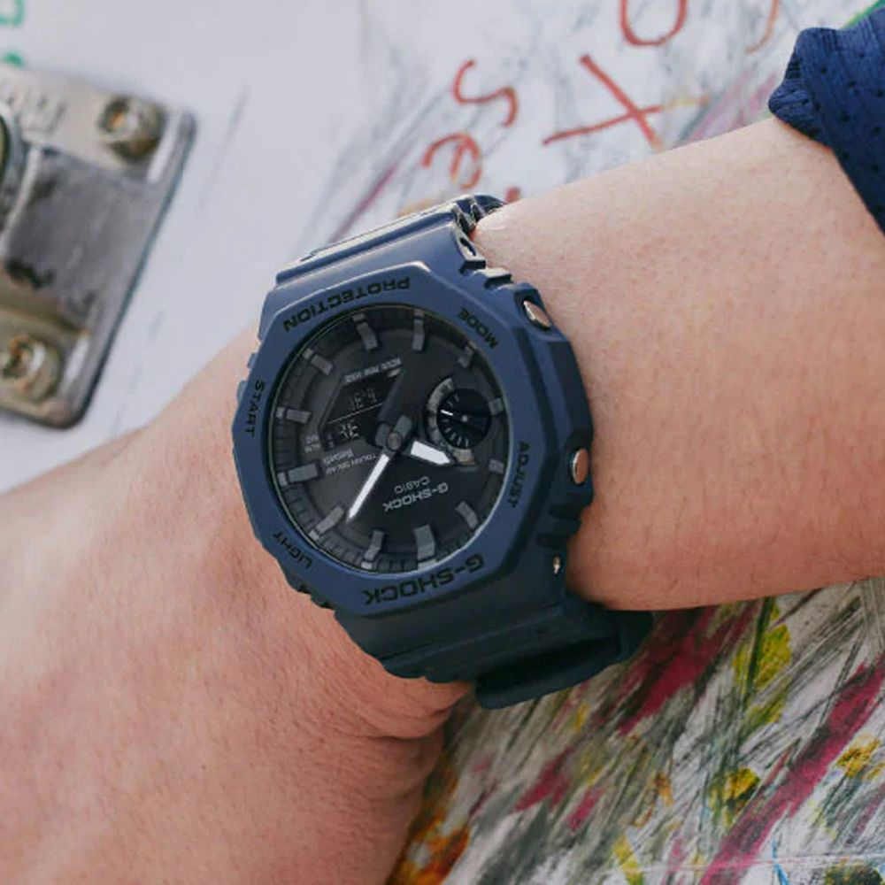 CASIO 卡西歐 G-SHOCK 太陽能x藍牙連線 經典八角錶殼 雙顯腕錶-藍 禮物推薦 送禮首選 GA-B2100-2A