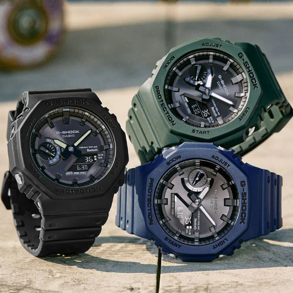 CASIO 卡西歐 G-SHOCK 太陽能x藍牙連線 經典八角錶殼 雙顯腕錶-藍 禮物推薦 送禮首選 GA-B2100-2A