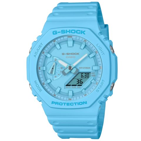 CASIO 卡西歐 G-SHOCK 經典八角錶殼 單色美學 時尚雙顯腕錶-藍 禮物推薦 送禮首選 GA-2100-2A2