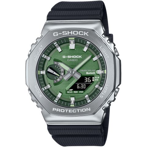 CASIO G-SHOCK 太陽能藍芽金屬八角計時錶/綠/GBM-2100A-1A3