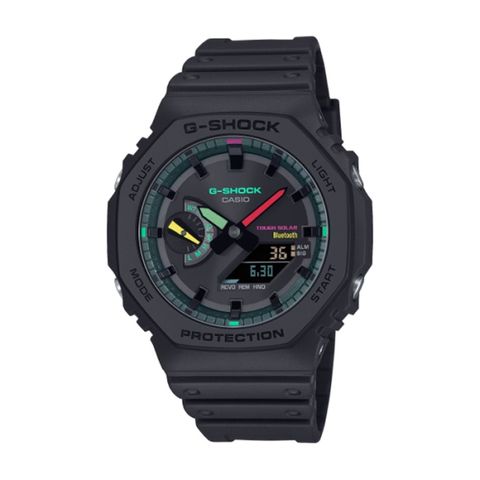 【CASIO G-SHOCK】螢光色彩太陽能八角雙顯腕錶-霧感黑/GA-B2100MF-1A/台灣總代理公司貨享一年保固