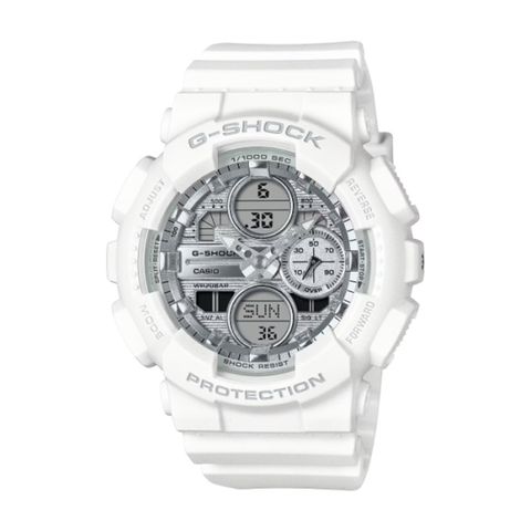 【CASIO G-SHOCK】冷霧金屬元素雙顯運動腕錶-牛奶白/GMA-S140VA-7A/台灣總代理公司貨享一年保固