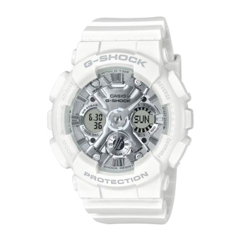 【CASIO G-SHOCK】冷霧金屬元素雙顯時尚腕錶-牛奶白/GMA-S120VA-7A/台灣總代理公司貨享一年保固