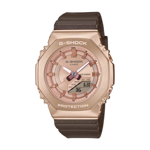 【CASIO G-SHOCK】奢華緞光金屬感八角時尚腕錶-咖啡金/GM-S2100CB-5A